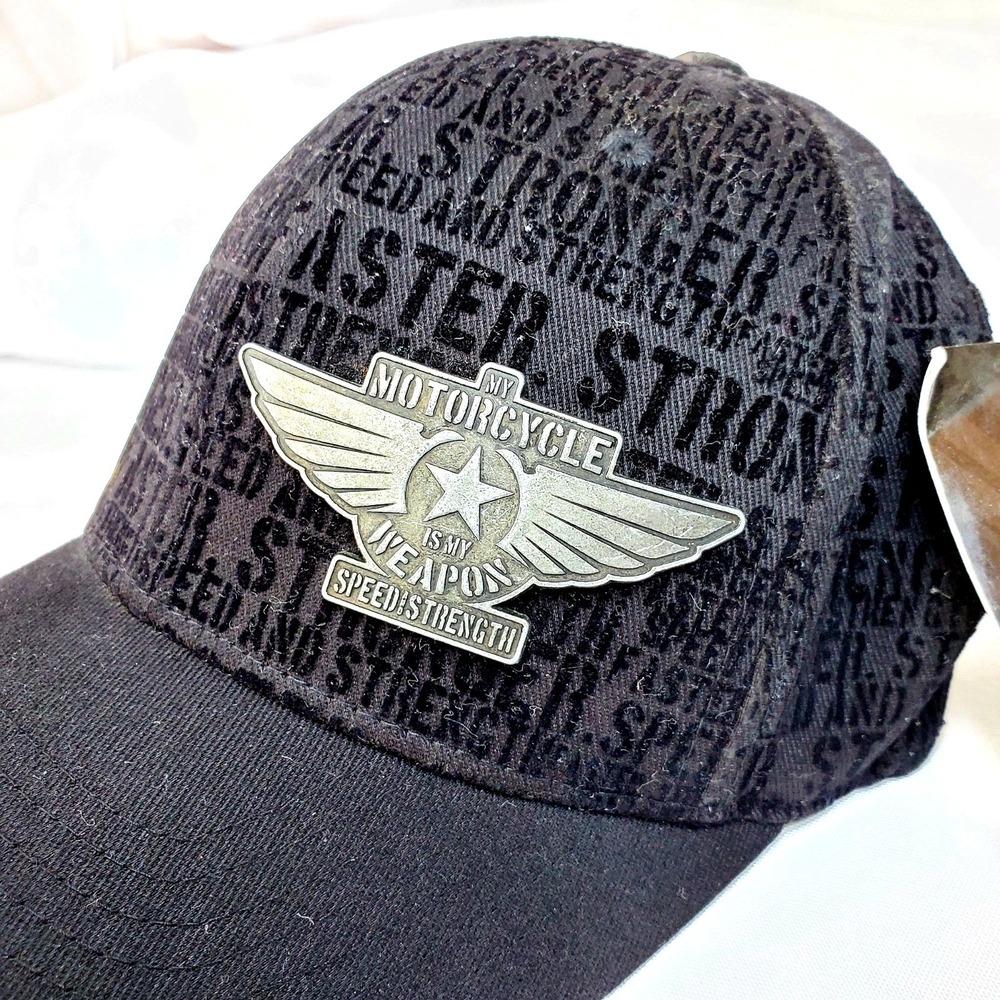 Black Flexfit Cap "My Motorcycle Is My Weapon" Hat S/M Speed And Strength NWT - Picture 2 of 9